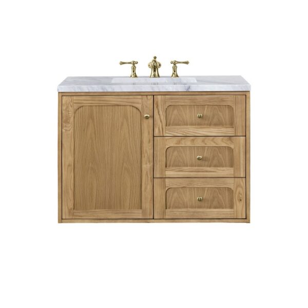 James Martin 545-V36-LNO-3CAR Laurent 36 Inch Light Natural Oak Single Sink Vanity with 3 cm Carrara Marble Top