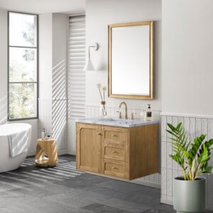 James Martin 545-V36-LNO-3CAR Laurent 36 Inch Light Natural Oak Single Sink Vanity with 3 cm Carrara Marble Top