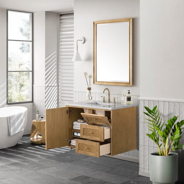 James Martin 545-V36-LNO-3EJP Laurent 36 Inch Light Natural Oak Single Sink Vanity with 3 cm Eternal Jasmine Pearl Top