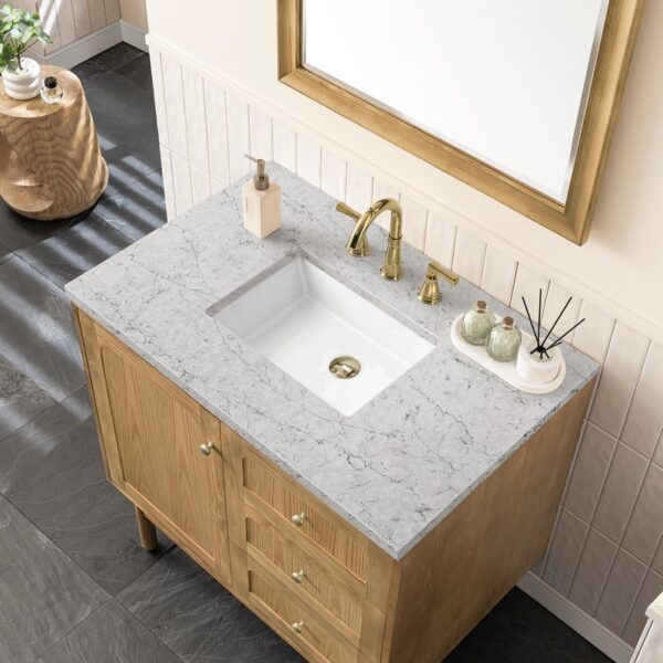 James Martin 545-V36-LNO-3EJP Laurent 36 Inch Light Natural Oak Single Sink Vanity with 3 cm Eternal Jasmine Pearl Top