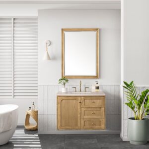 James Martin 545-V36-LNO-3EMR Laurent 36 Inch Light Natural Oak Single Sink Vanity with 3 cm Eternal Marfil Top