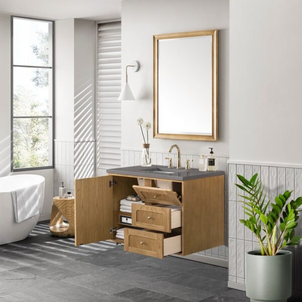 James Martin 545-V36-LNO-3GEX Laurent 36 Inch Light Natural Oak Single Sink Vanity with 3 cm Grey Expo Top