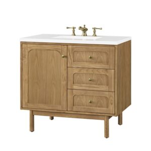 James Martin 545-V36-LNO-3WZ Laurent 36 Inch Single Vanity in Light Natural Oak with 3cm White Zeus Top