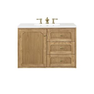 James Martin 545-V36-LNO-3WZ Laurent 36 Inch Single Vanity in Light Natural Oak with 3cm White Zeus Top