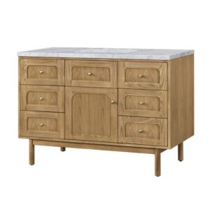 James Martin 545-V48-LNO-3CAR Laurent 48 Inch Light Natural Oak Single Sink Vanity with 3 cm Carrara Marble Top