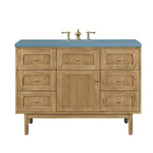 James Martin 545-V48-LNO-3CBL Laurent 48 Inch Light Natural Oak Single Sink Vanity with 3 cm Cala Blue Top