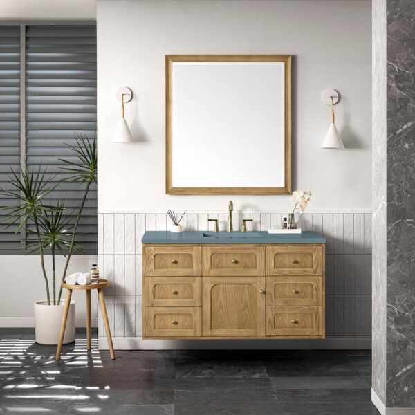 James Martin 545-V48-LNO-3CBL Laurent 48 Inch Light Natural Oak Single Sink Vanity with 3 cm Cala Blue Top