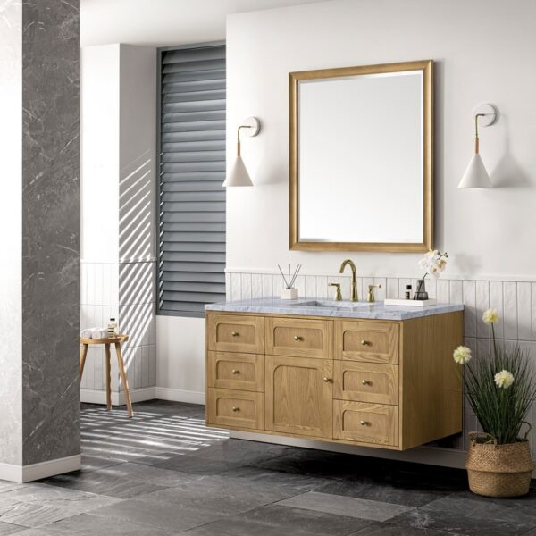 James Martin 545-V48-LNO-3CBL Laurent 48 Inch Light Natural Oak Single Sink Vanity with 3 cm Cala Blue Top