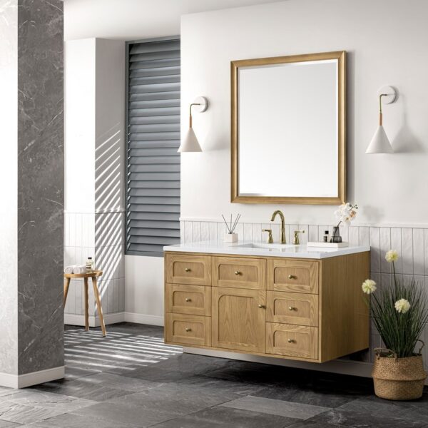 James Martin 545-V48-LNO-3WZ Laurent 48 Inch Single Vanity in Light Natural Oak with 3cm White Zeus Top