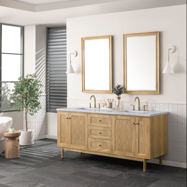 James Martin 545-V72-LNO-3CAR Laurent 72 Inch Light Natural Oak Double Sink Vanity with 3 cm Carrara Marble Top