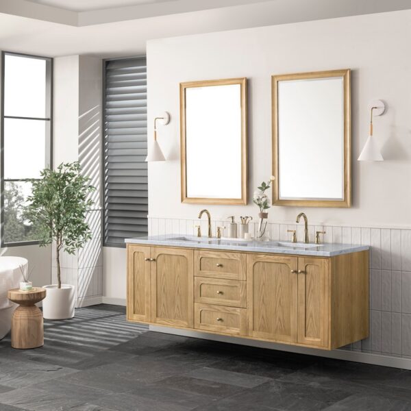 James Martin 545-V72-LNO-3CAR Laurent 72 Inch Light Natural Oak Double Sink Vanity with 3 cm Carrara Marble Top