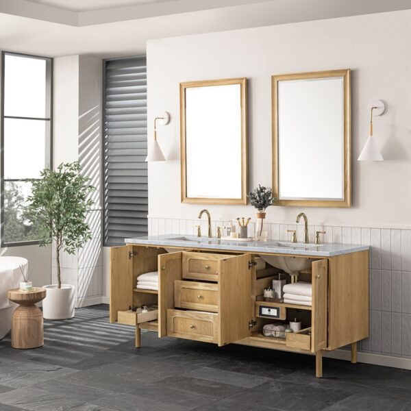 James Martin 545-V72-LNO-3CAR Laurent 72 Inch Light Natural Oak Double Sink Vanity with 3 cm Carrara Marble Top