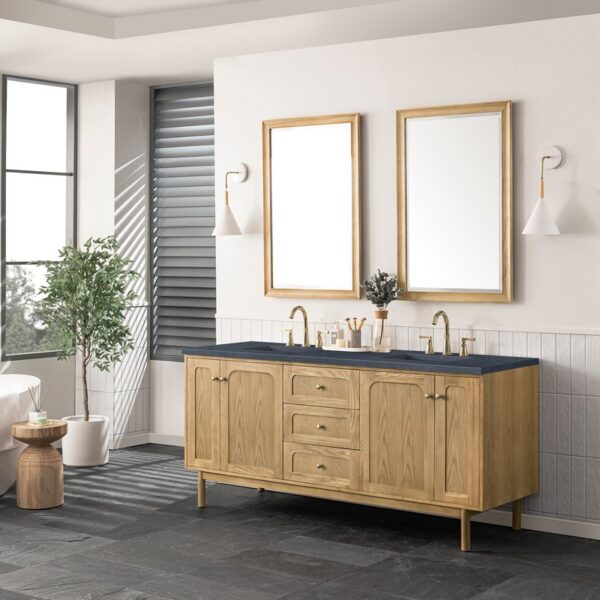 James Martin 545-V72-LNO-3CSP Laurent 72 Inch Light Natural Oak Double Sink Vanity with 3 cm Charcoal Soapstone Top