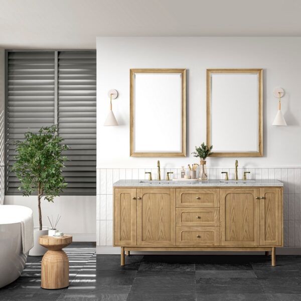 James Martin 545-V72-LNO-3EJP Laurent 72 Inch Light Natural Oak Double Sink Vanity with 3 cm Eternal Jasmine Pearl Top