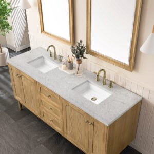 James Martin 545-V72-LNO-3EJP Laurent 72 Inch Light Natural Oak Double Sink Vanity with 3 cm Eternal Jasmine Pearl Top