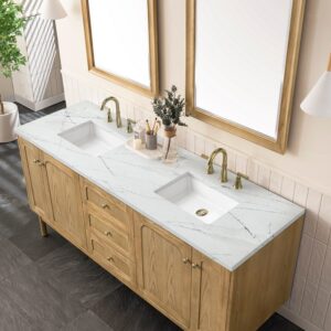 James Martin 545-V72-LNO-3ENC Laurent 72 Inch Light Natural Oak Double Sink Vanity with 3 cm Ethereal Noctis Top