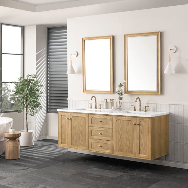 James Martin 545-V72-LNO-3WZ Laurent 72 Inch Double Vanity in Light Natural Oak with 3cm White Zeus Top