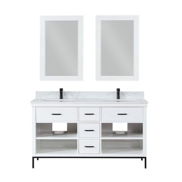 Altair 545060-AW Kesia 60 Inch Double Sink Bathroom Vanity with Carrara White Composite Stone Countertop