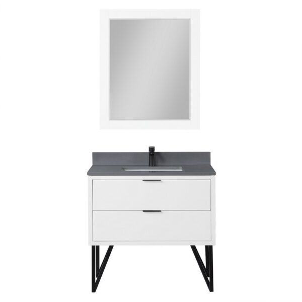 Altair 548036-CG Helios 36 Inch Single Sink Bathroom Vanity with Concrete Gray Composite Stone Countertop with Mirror