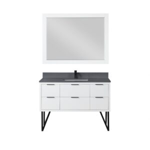 Altair 548048-CG Helios 48 Inch Single Sink Bathroom Vanity with Concrete Gray Composite Stone Countertop with Mirror