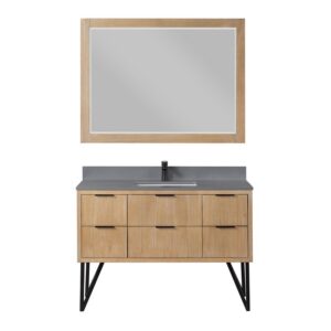 Altair 548048-CG Helios 48 Inch Single Sink Bathroom Vanity with Concrete Gray Composite Stone Countertop with Mirror