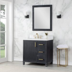 Altair 549036-BO-AW Weiser 36 Inch Single Sink Bathroom Vanity with Carrara White Composite Stone Countertop with Mirror