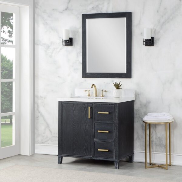 Altair 549036-BO-AW Weiser 36 Inch Single Sink Bathroom Vanity with Carrara White Composite Stone Countertop with Mirror