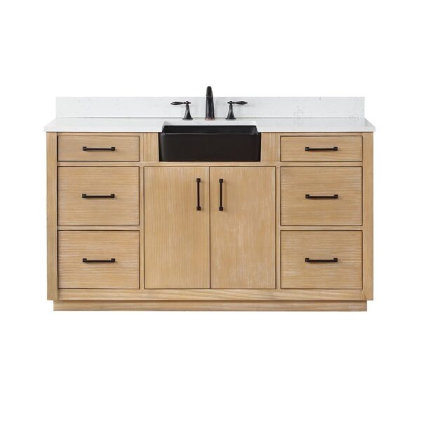 Altair 550060S-WP-AW-NM Novago 60 Inch Single Sink Bathroom Vanity with Carrara White Composite Stone Countertop and Farmhouse Sink without Mirror