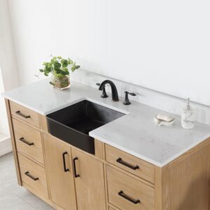 Altair 550060S-WP-AW-NM Novago 60 Inch Single Sink Bathroom Vanity with Carrara White Composite Stone Countertop and Farmhouse Sink without Mirror