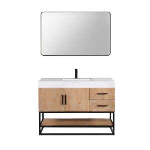 Altair 552048-LB-WH Bianco 47 5/8 Inch Single Bathroom Vanity in Light Brown with White Composite Stone Countertop and Mirror