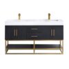 Altair 552060G-BO-WH-NM Bianco 60 Inch Brushed Gold Support Base Freestanding Double Bathroom Vanity in Black Oak with White Composite Stone Countertop without Mirror