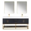 Altair 552072G-BO-WH Bianco 72 Inch Brushed Gold Support Base Freestanding Double Bathroom Vanity in Black Oak with White Composite Stone Countertop and Mirror