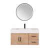 Altair 553036-LB-WH Corchia 35 5/8 Inch Wall-mounted Single Bathroom Vanity in Light Brown with White Composite Stone Countertop and Mirror