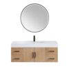 Altair 553048D-LB-WH Corchia 48D Inch Wall Mounted Single Bathroom Vanity in Light Brown with White Composite Stone Countertop and Mirror