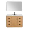 Altair 556048-NW-GW Perla 47 1/4 Inch Single Bathroom Vanity in Natural Wood with Grain White Composite Stone Countertop and Mirror