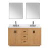 Altair 556060-NW-GW Perla 59 1/4 Inch Double Bathroom Vanity in Natural Wood with Grain White Composite Stone Countertop and Mirror