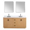 Altair 556072-NW-GW Perla 71 1/4 Inch Double Bathroom Vanity in Natural Wood with Grain White Composite Stone Countertop and Mirror