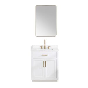 Altair 557030-GW Gavino 29 1/4 Inch Single Bathroom Vanity with White Composite Stone Countertop and Mirror