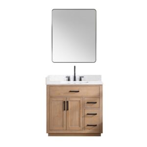 Altair 557036-GW Gavino 35 1/4 Inch Single Bathroom Vanity with White Composite Stone Countertop and Mirror