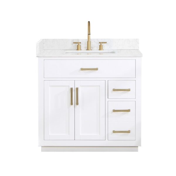 Altair 557036-GW-NM Gavino 35 1/4 Inch Single Bathroom Vanity with White Composite Stone Countertop without Mirror