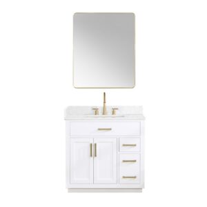 Altair 557036-GW Gavino 35 1/4 Inch Single Bathroom Vanity with White Composite Stone Countertop and Mirror