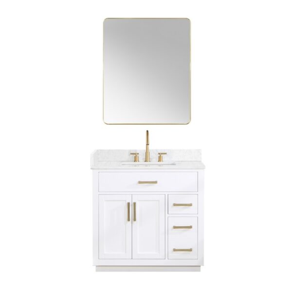 Altair 557036-GW Gavino 35 1/4 Inch Single Bathroom Vanity with White Composite Stone Countertop and Mirror