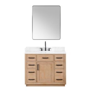 Altair 557042-GW Gavino 42 Inch Freestanding Single Bathroom Vanity with Grain White Composite Stone Countertop and Mirror