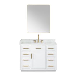 Altair 557042-GW Gavino 42 Inch Freestanding Single Bathroom Vanity with Grain White Composite Stone Countertop and Mirror