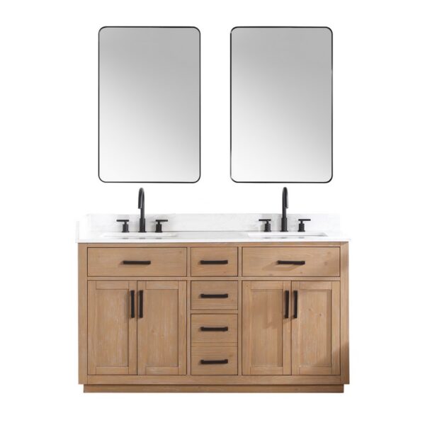 Altair 557060-GW Gavino 59 1/4 Inch Double Bathroom Vanity with White Composite Stone Countertop and Mirror