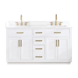 Altair 557060-GW-NM Gavino 59 1/4 Inch Double Bathroom Vanity with White Composite Stone Countertop without Mirror