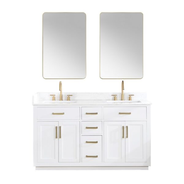 Altair 557060-GW Gavino 59 1/4 Inch Double Bathroom Vanity with White Composite Stone Countertop and Mirror