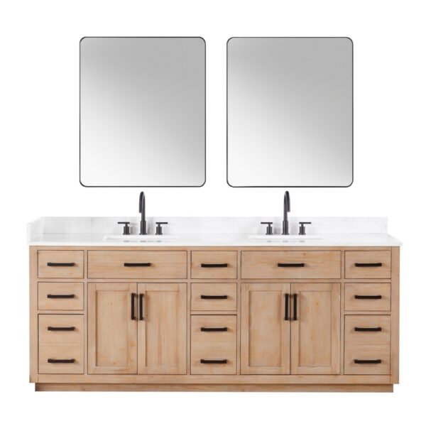 Altair 557084-GW Gavino 84 Inch Freestanding Double Bathroom Vanity with Grain White Composite Stone Countertop and Mirror