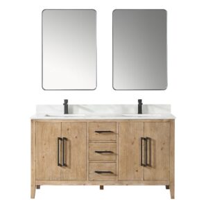 Altair 558060-W-CW Laurel 60 Inch Double Sink Bathroom Vanity with Calacatta White Quartz Stone Countertop