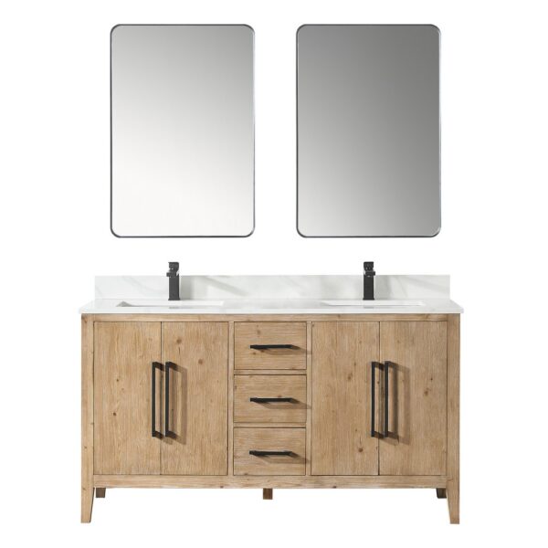 Altair 558060-W-CW Laurel 60 Inch Double Sink Bathroom Vanity with Calacatta White Quartz Stone Countertop